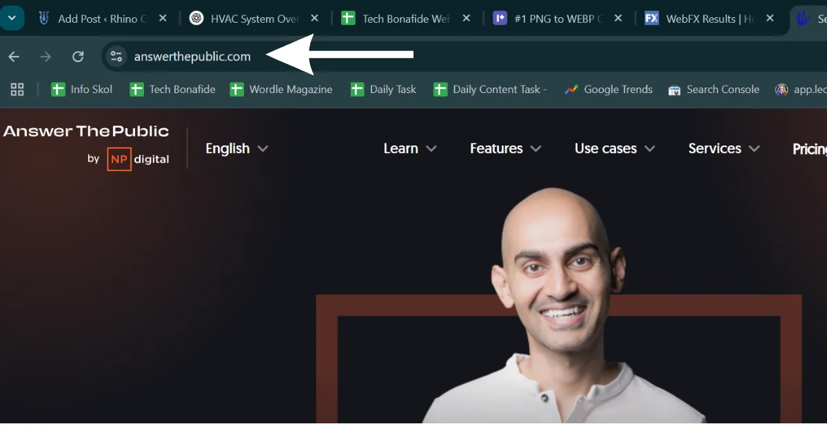 Go to the answerthepublic Website