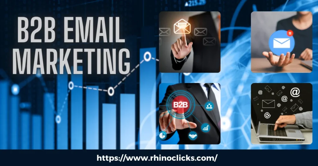 Digital concept of B2B Email Marketing with charts, automation icons, business professionals using email technology