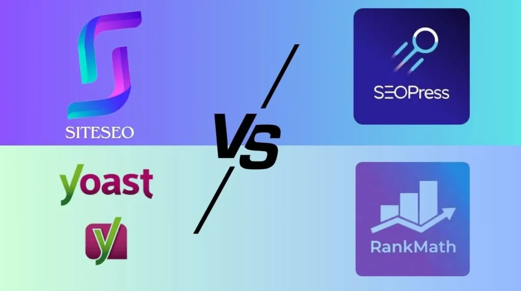Comparison chart showing SiteSEO advantages over Yoast, RankMath, and SEOPress