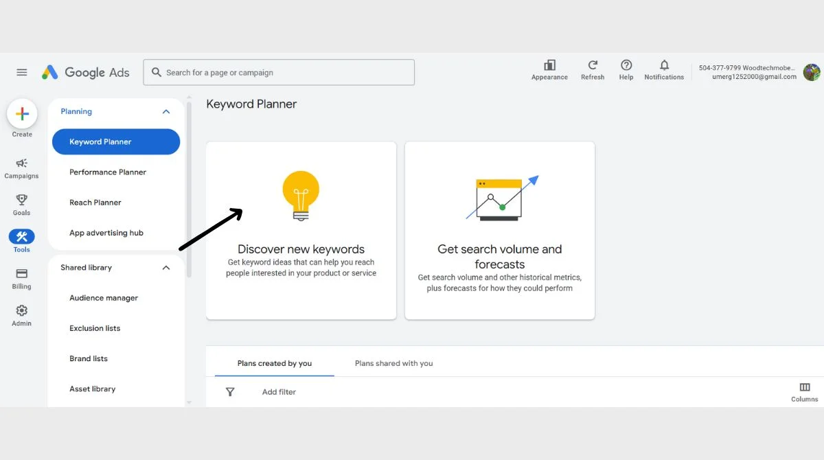 Google keyword planner option