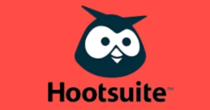 Hootsuite logo with a stylized owl head above the word "Hootsuite" on a red background.