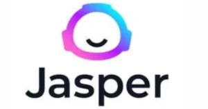 Jasper logo featuring a gradient robot face icon above the word "Jasper" in bold black text.