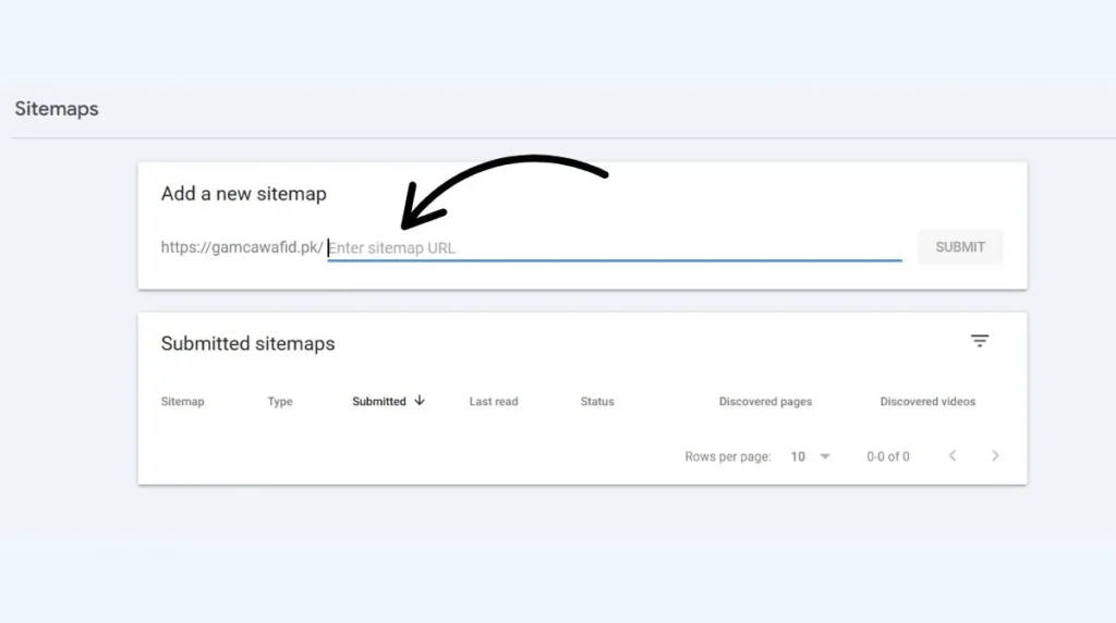 Google Search Console sitemap submission interface