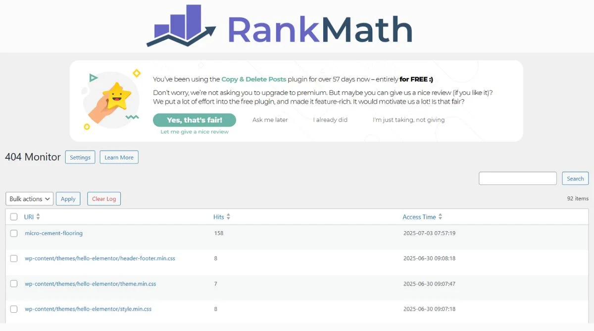 RankMath Seo 404 error